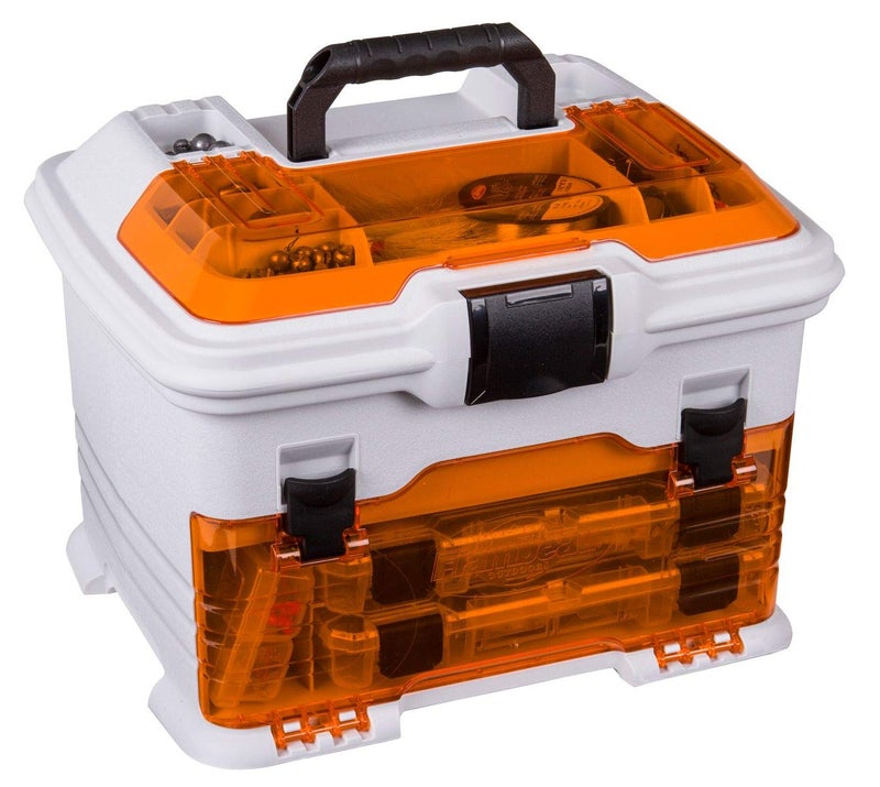 Flambeau Outdoors T4P Pro Multiloader Tackle Box - Portable Fishing Lure Organizer Station With Zerust Anti-RustTechnology, Includes 5 Removable Tuff Tainer Tackle Boxes, White/Orange - Image 1